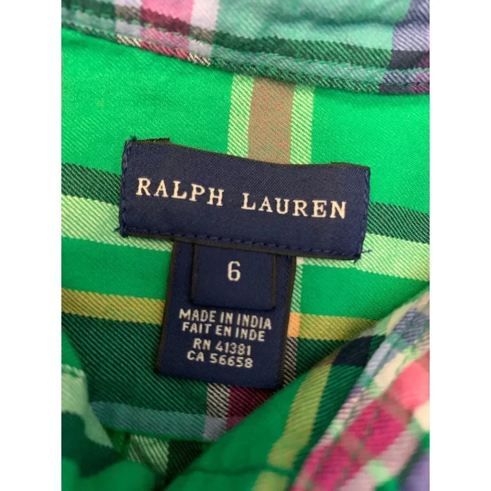 Ralph Lauren Kids Plaid Top Girls 6 Short Sleeve Button Shirt